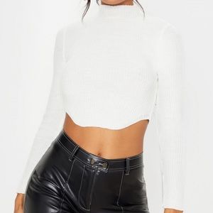 Cream high neck curve hem cropped sweater